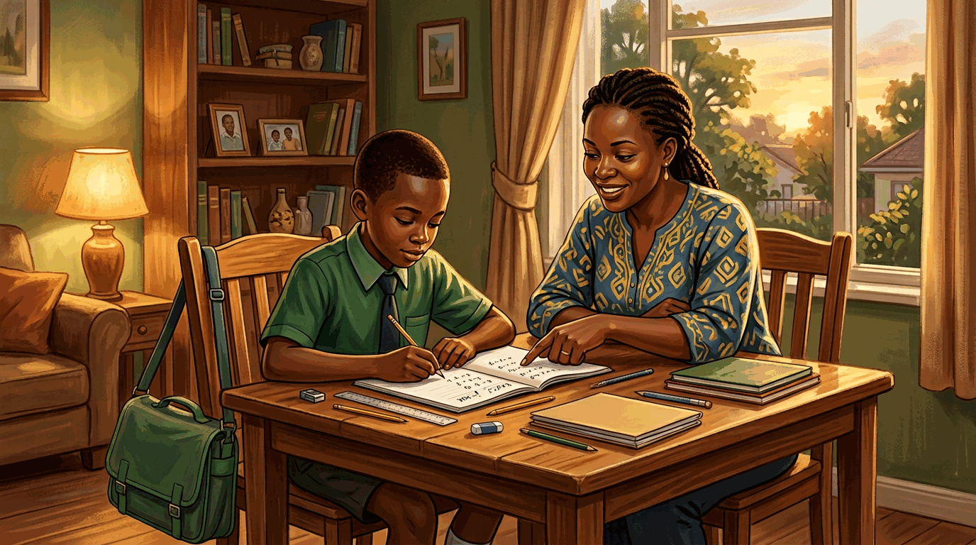 Pupil doing homework at home